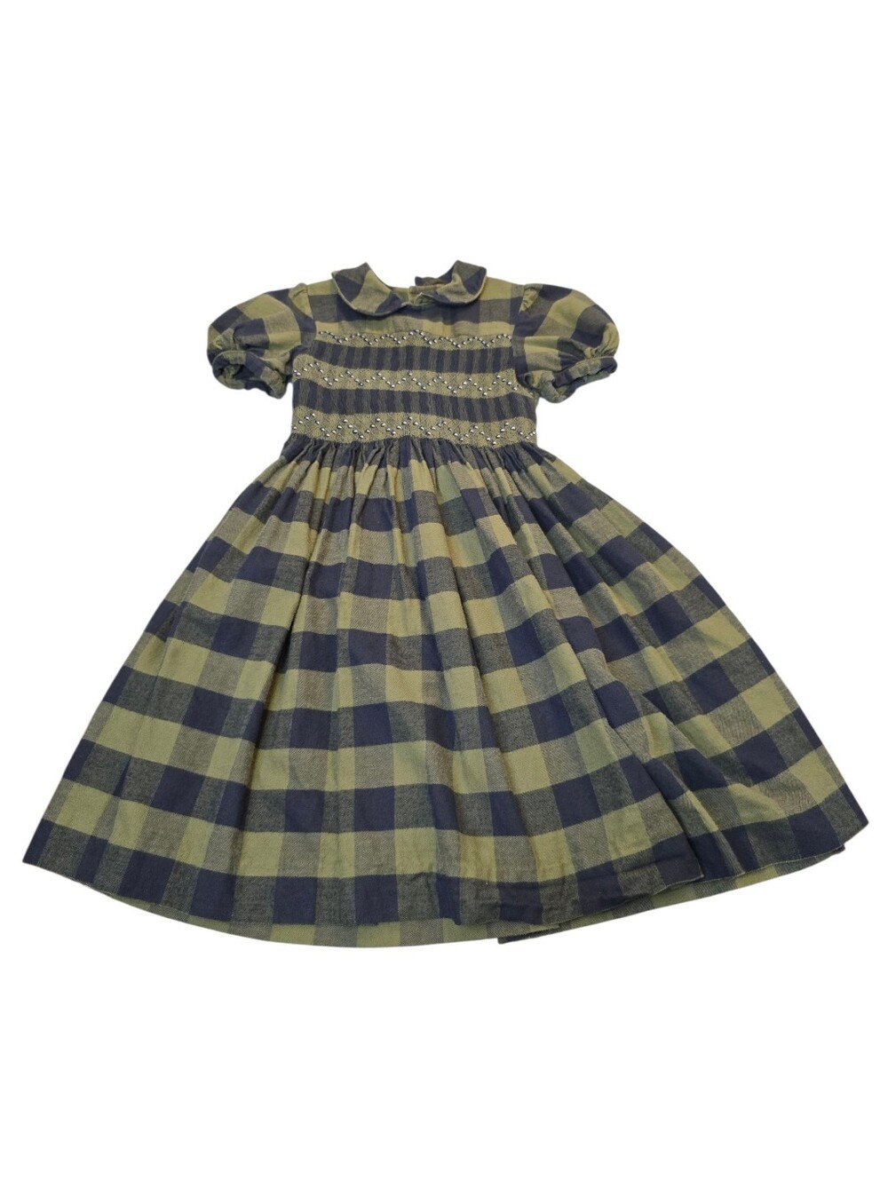 Emily Lacey Plaid Smocked Dress in Olive & Navy